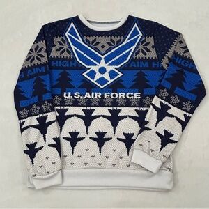 U.S. Air Force Blue White Christmas Party Game Gear Pullover Ugly Sweater Mens M